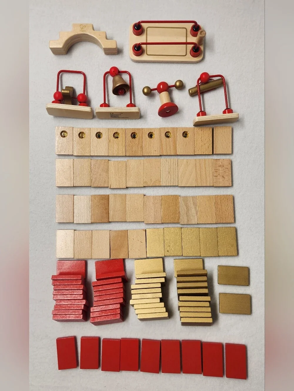 Hape Wooden Domino Rally Montessori STEM Building Toy Partial Set Natural Red